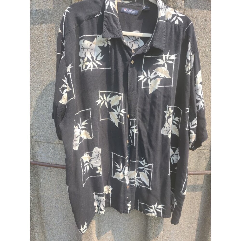 Puritan Men's Hawaiian Shirt Size 3X Black Hawaiian Short Sleeve Button Down Top